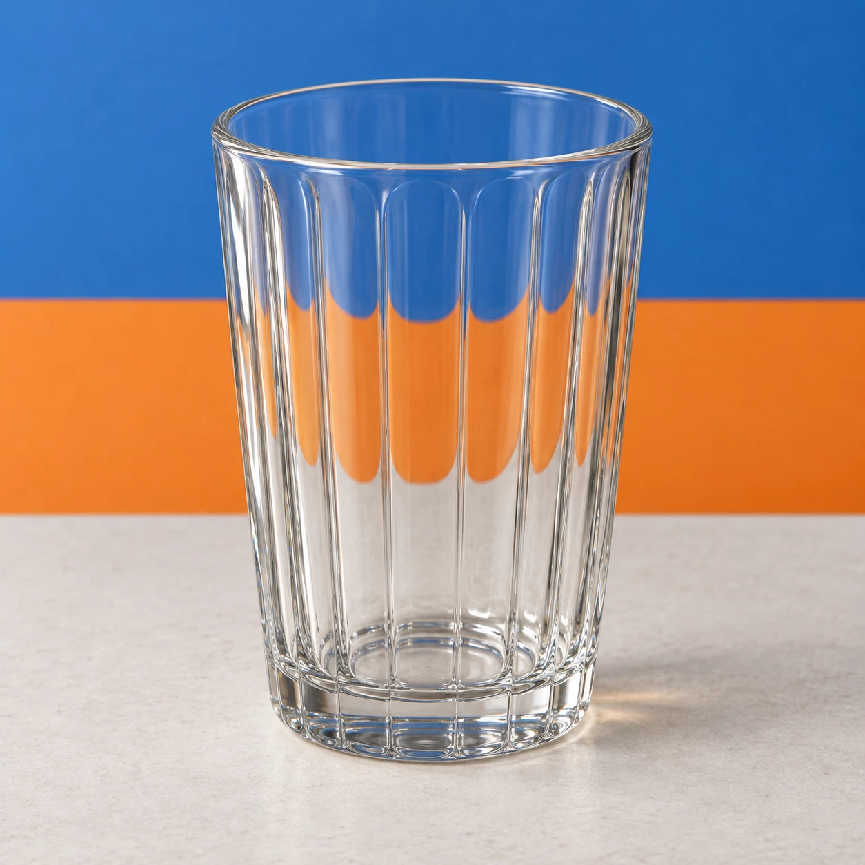 Clear Ribbed Glass · Refraction-Bent Color Bands