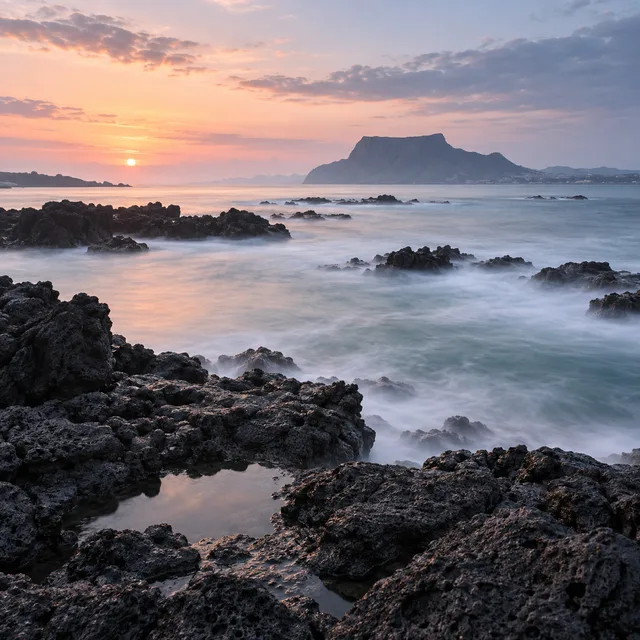Jeju coast at dawn · Layered depth