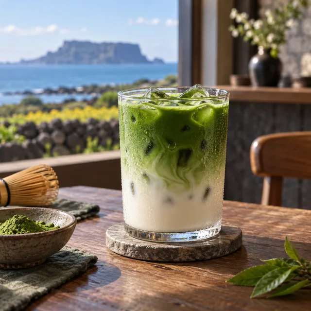 Jeju matcha menu study · Layered depth
