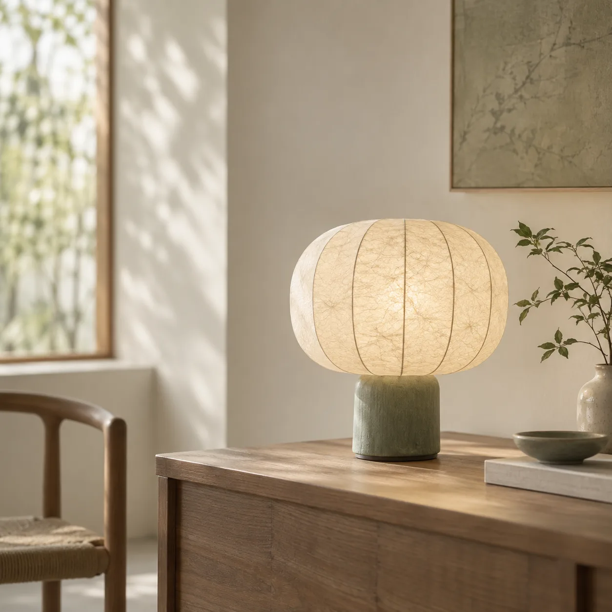 Hanji lighting study · Morning by the window