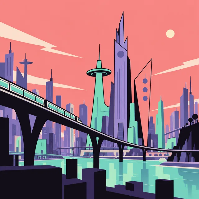 Retro cartoon city · Geometric color planes