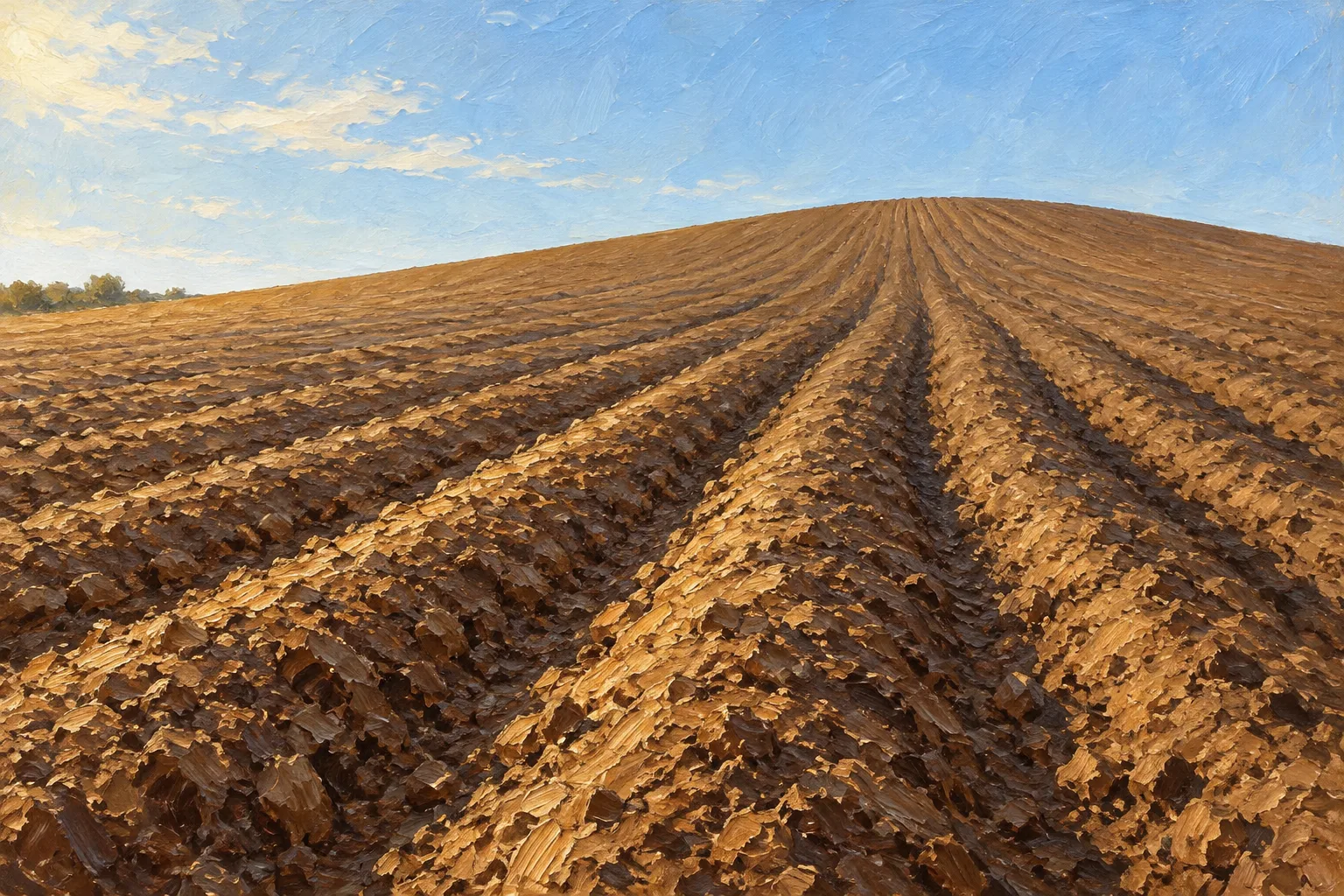 갈아엎은 밭 · 고랑의 원근 압축