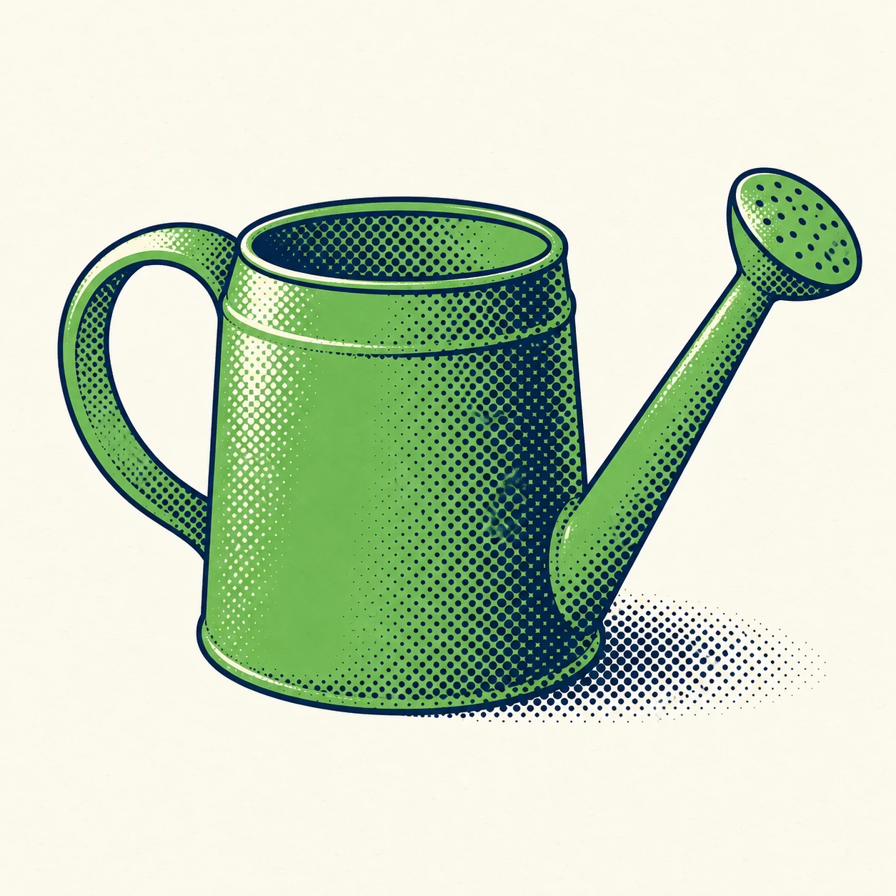 One Green Watering Can · Halftone Dot-Size Shading