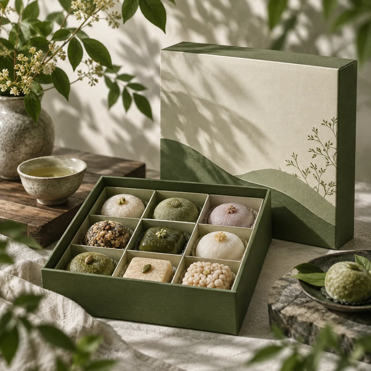 Rice dessert packaging study · Forest shadows