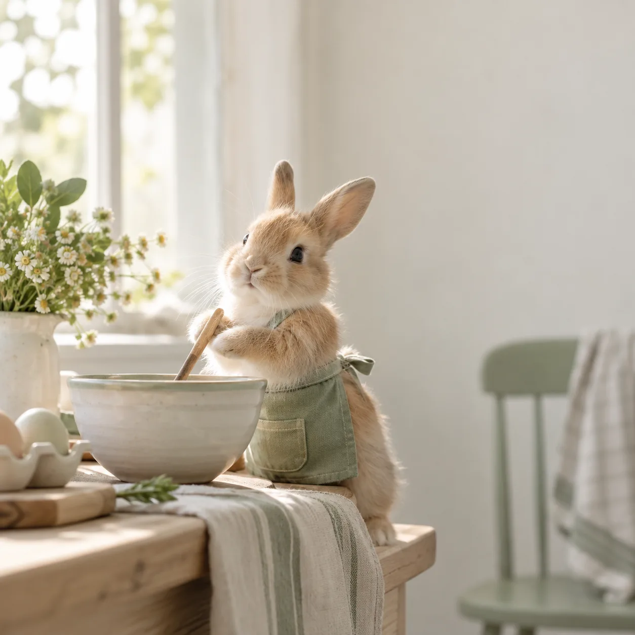 Rabbit character study · Morning by the window