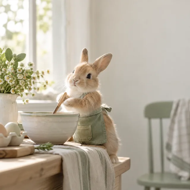 Rabbit character study · Morning by the window