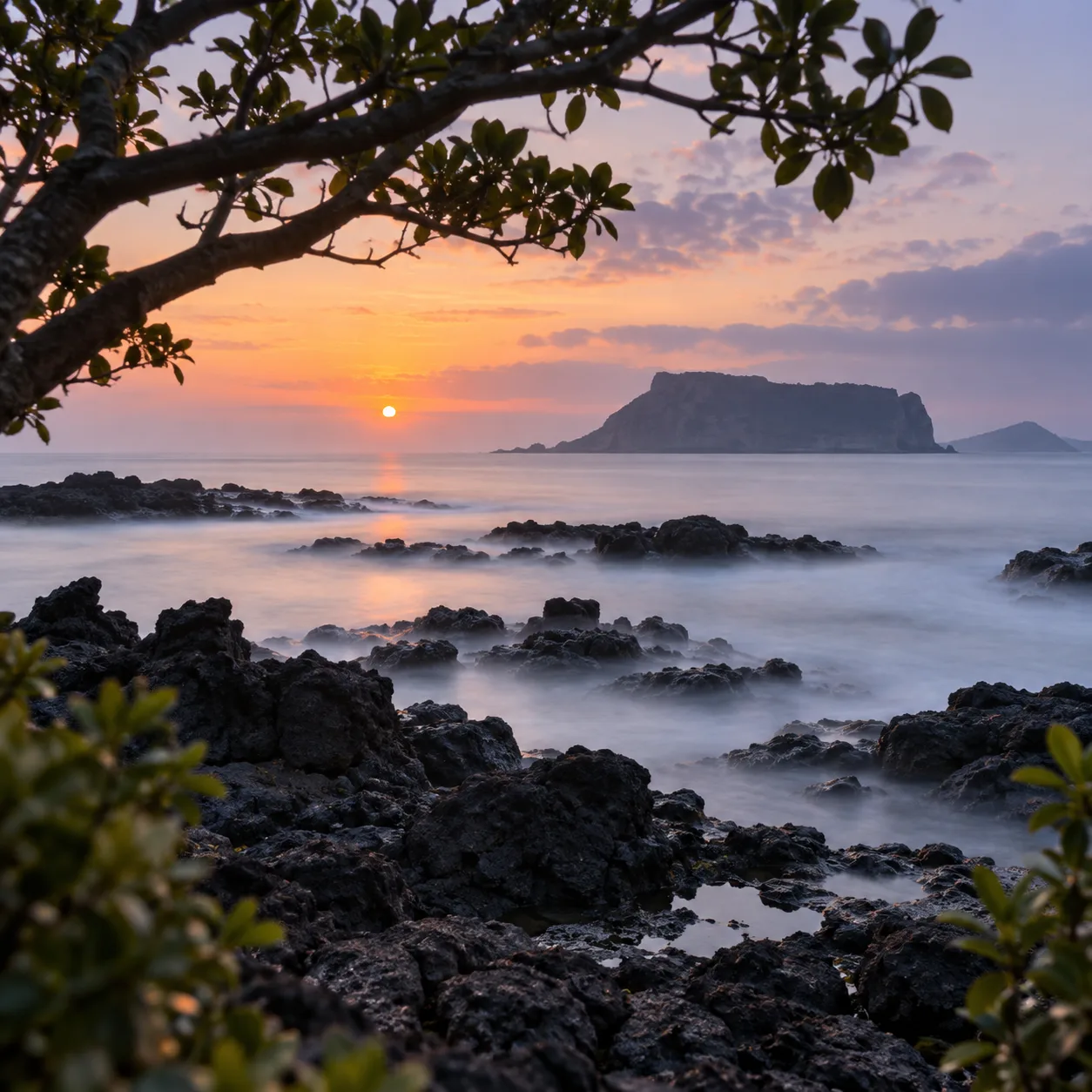 Jeju Coast · Foreground Rock and Long Exposure