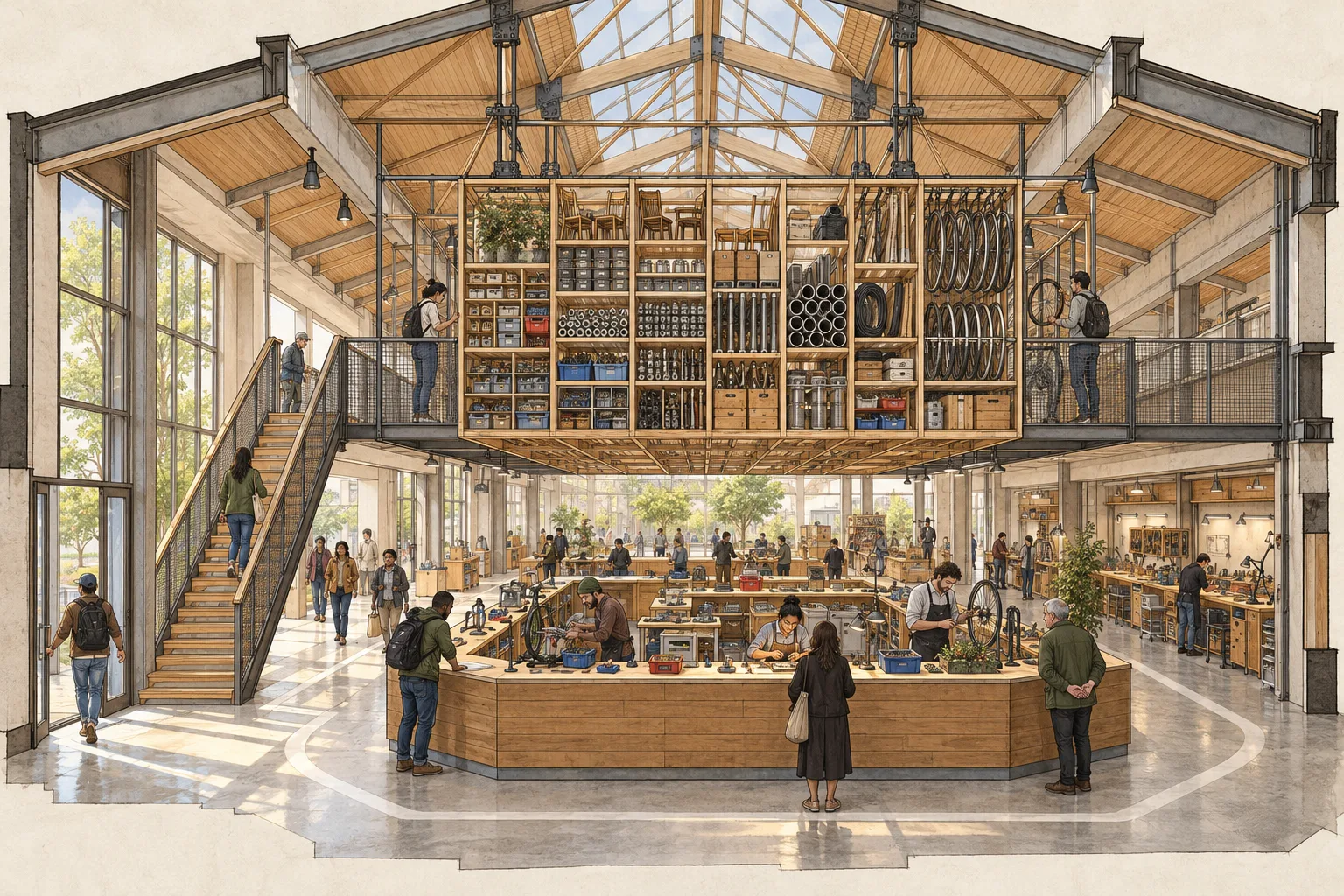 Civic Repair Atrium · Suspended Parts Library