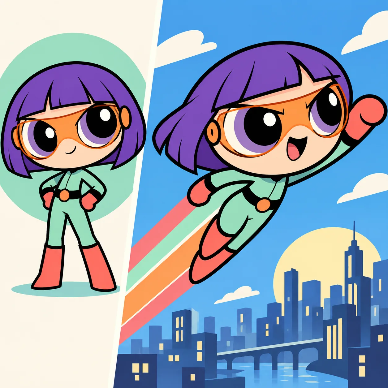 Pop cartoon hero · Flight over the city
