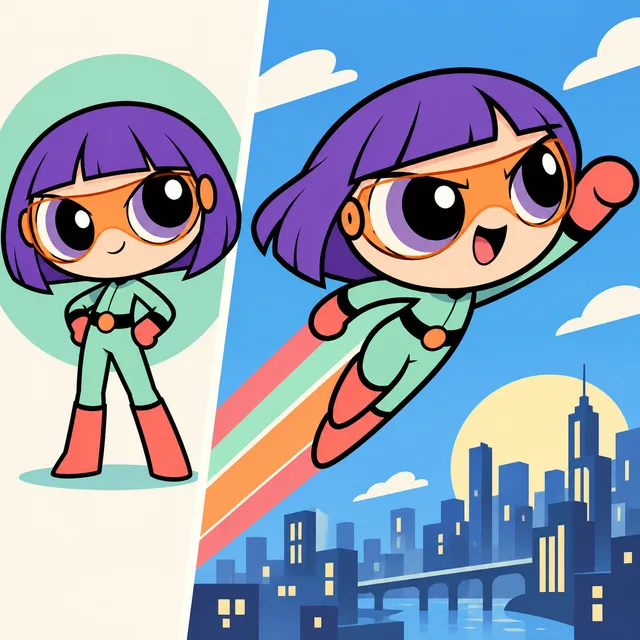 Pop cartoon hero · Flight over the city