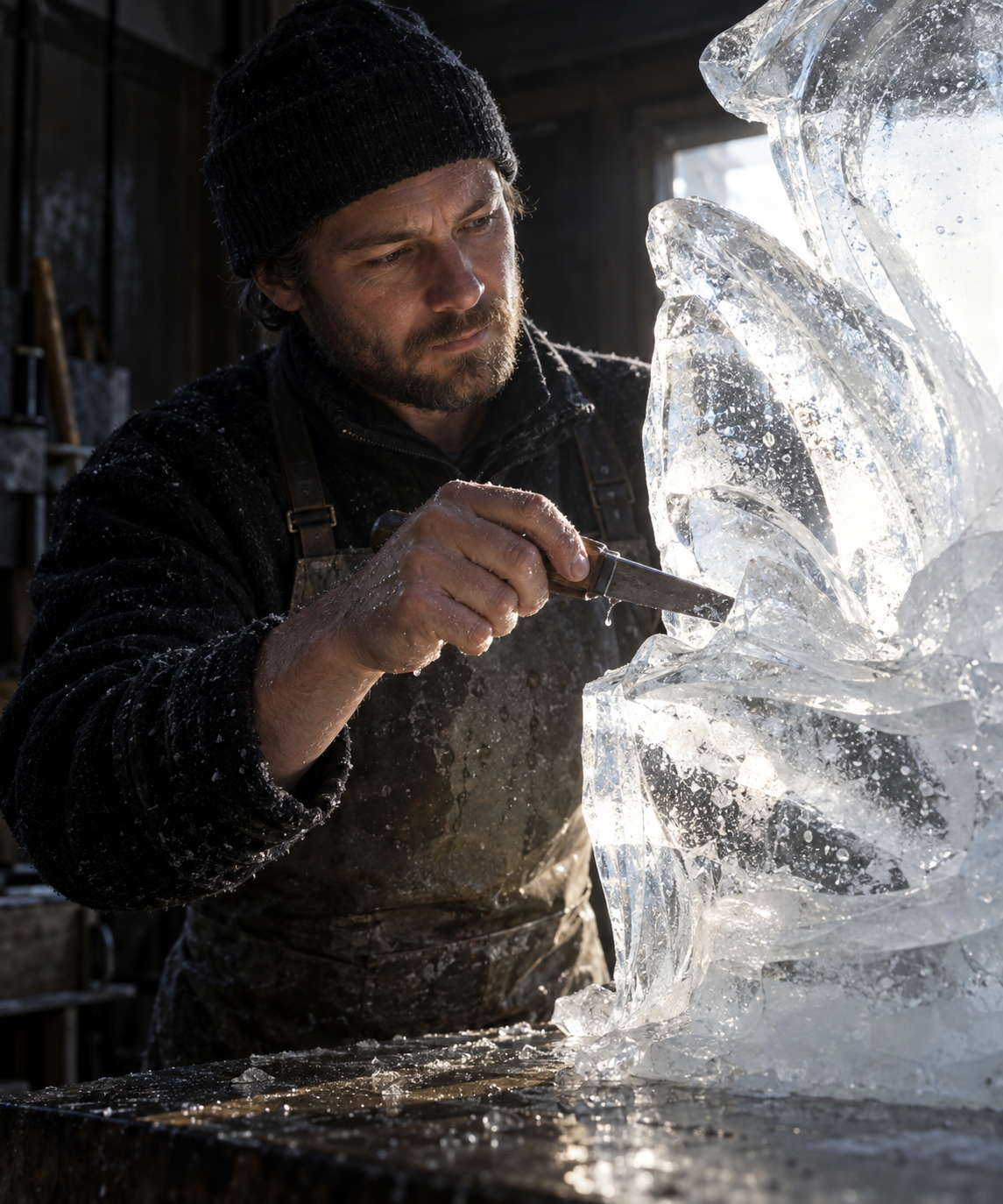 Ice Sculptor · Transmitted-Light Portrait