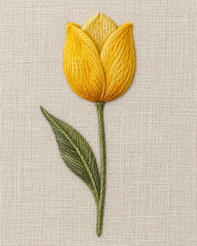 튤립 한 송이 · 새틴 스티치 자수