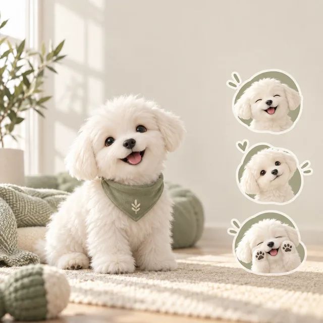 Puppy sticker character · Morning by the window