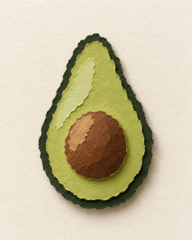 아보카도 반쪽 · 찢은 종이 콜라주