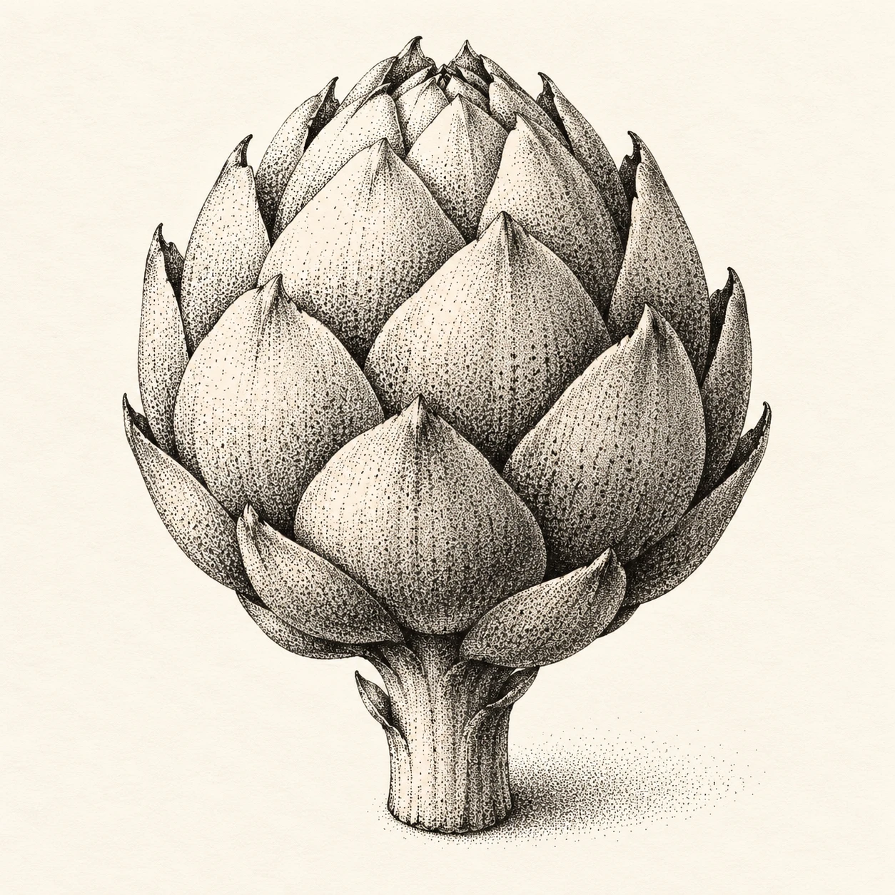 One Artichoke · Ink Stippling